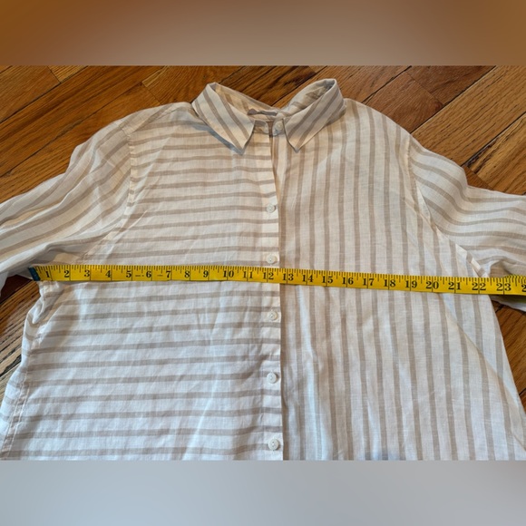 Chico's Striped 3/4 Sleeve 100% Linen Button Down Shirt Womens Sz 3P Beige/White - Picture 9 of 12